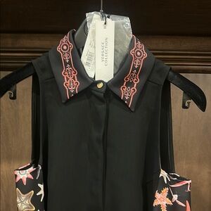 Versace Black Dress with Coral Embroidered Collar